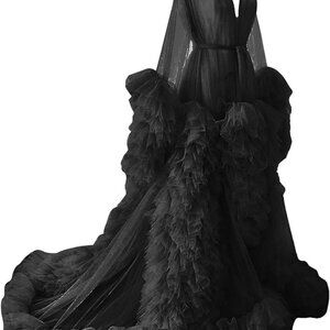 Black Maternity Photo Shoot Dress Gown Flowy Maxi Photography LONG